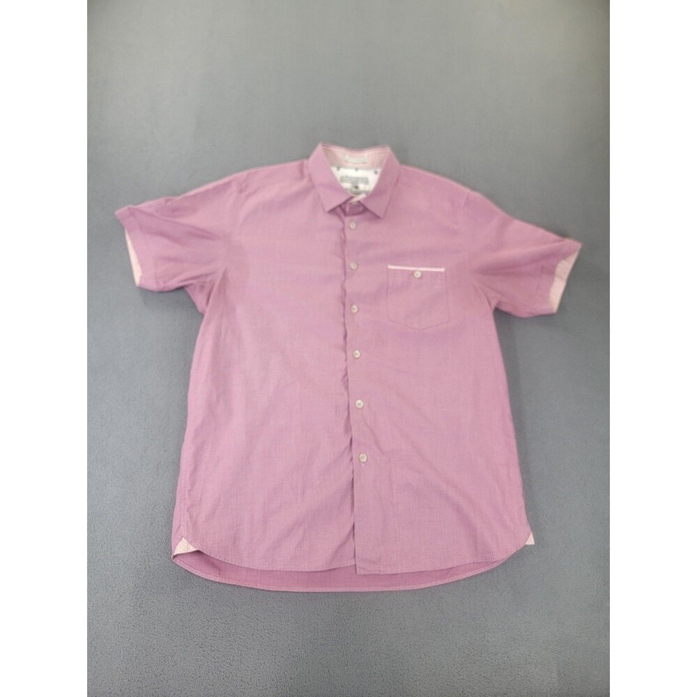 Ted Baker Shirt Mens 5 Purple Short Sleeve Button Up WONKY Geometric TH8M GA61